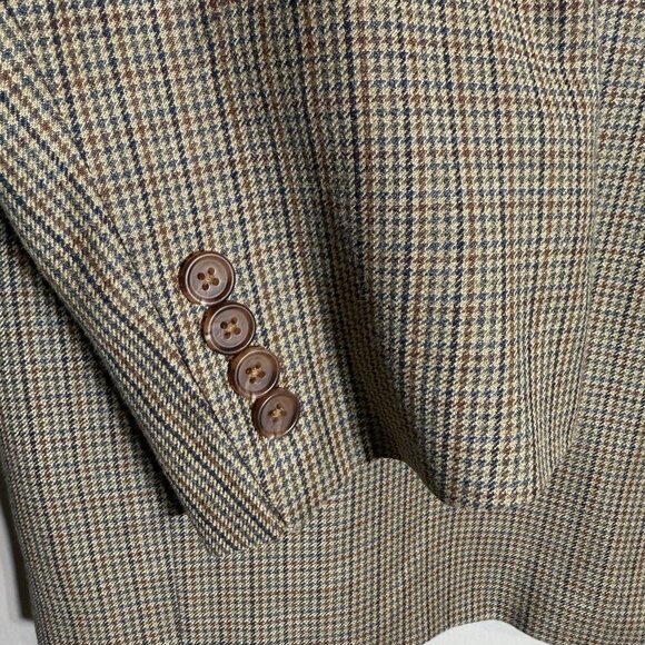 Lauren Ralph Lauren Silk Wool Plaid Sport Coat Dinner Jacket Blazer Mens 48R Tan - Picture 9 of 14